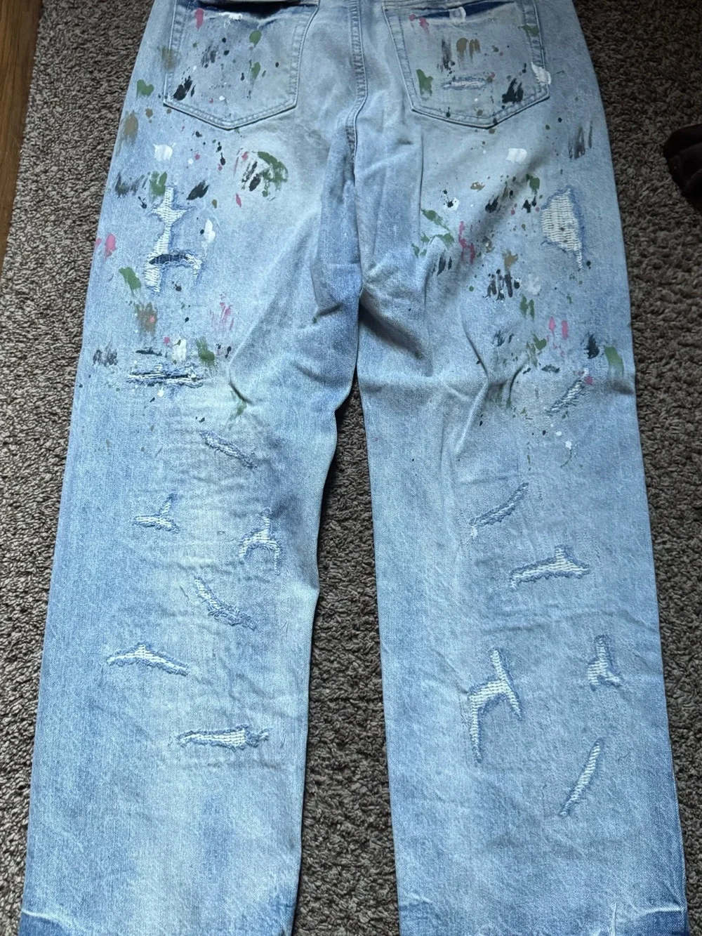 MNML Light Blue Distressed Paint-Splatter Jeans